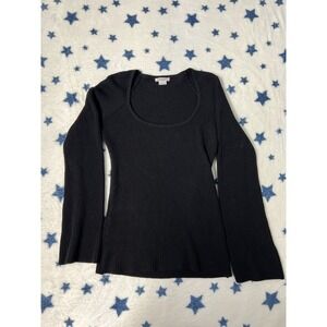 Ingrid & Isabel Black Ribbed Knit Scoop Neck Top Long Sleeve Women's L